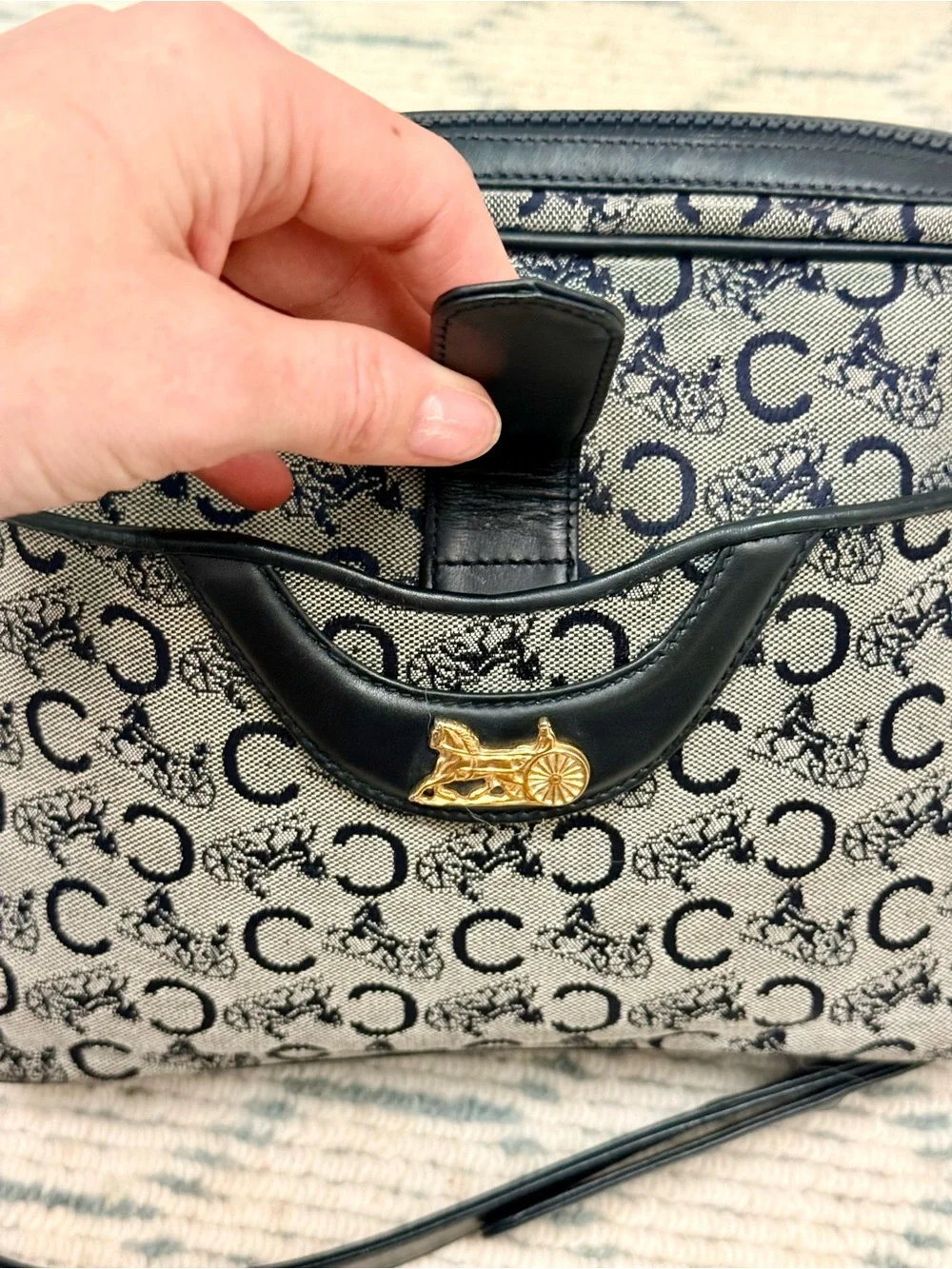 CELINE Vintage 80’s Navy C Sulky Canvas Monogram Carriage Adjust. Crossbody